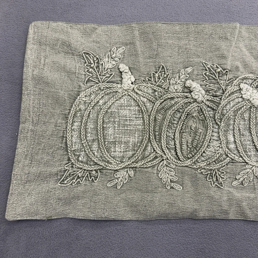 Rachel Ashwell The Farmhouse Embroidered Table Runner Pumpkins Green 14x44 New